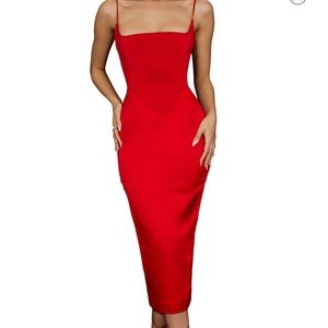 HOUSE OF CB Anais Satin Corset Midi Dress - Small